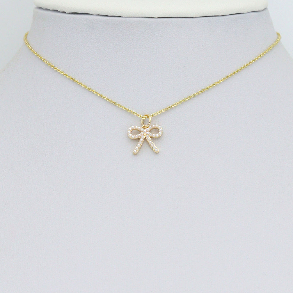 Cute Pearl Bowknot Charm Pendant, Sku#LX965