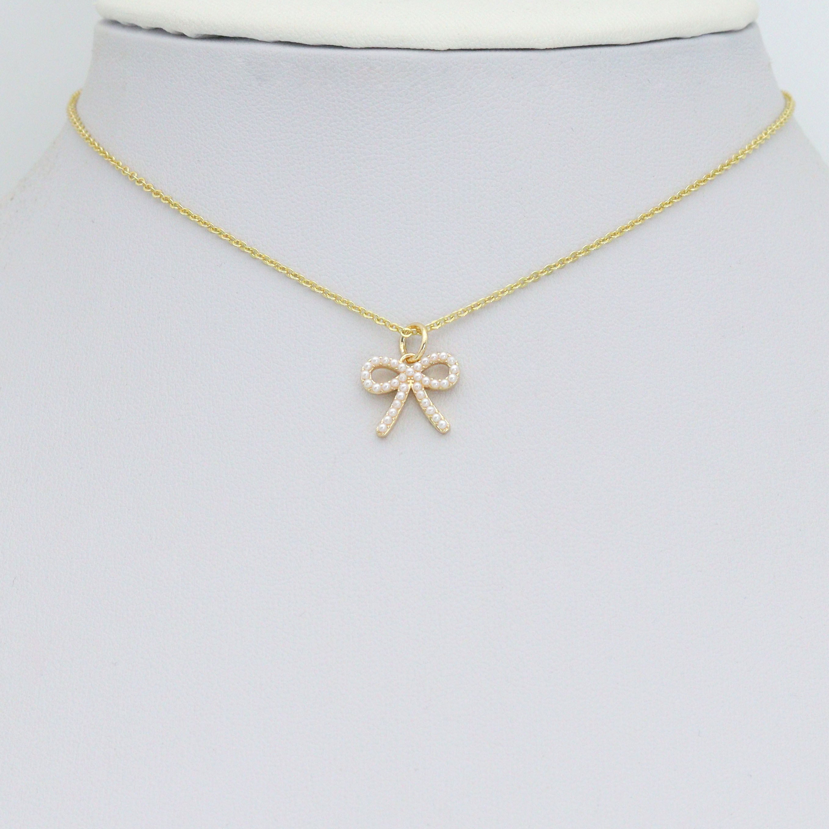 Cute Pearl Bowknot Charm Pendant, Sku#LX965