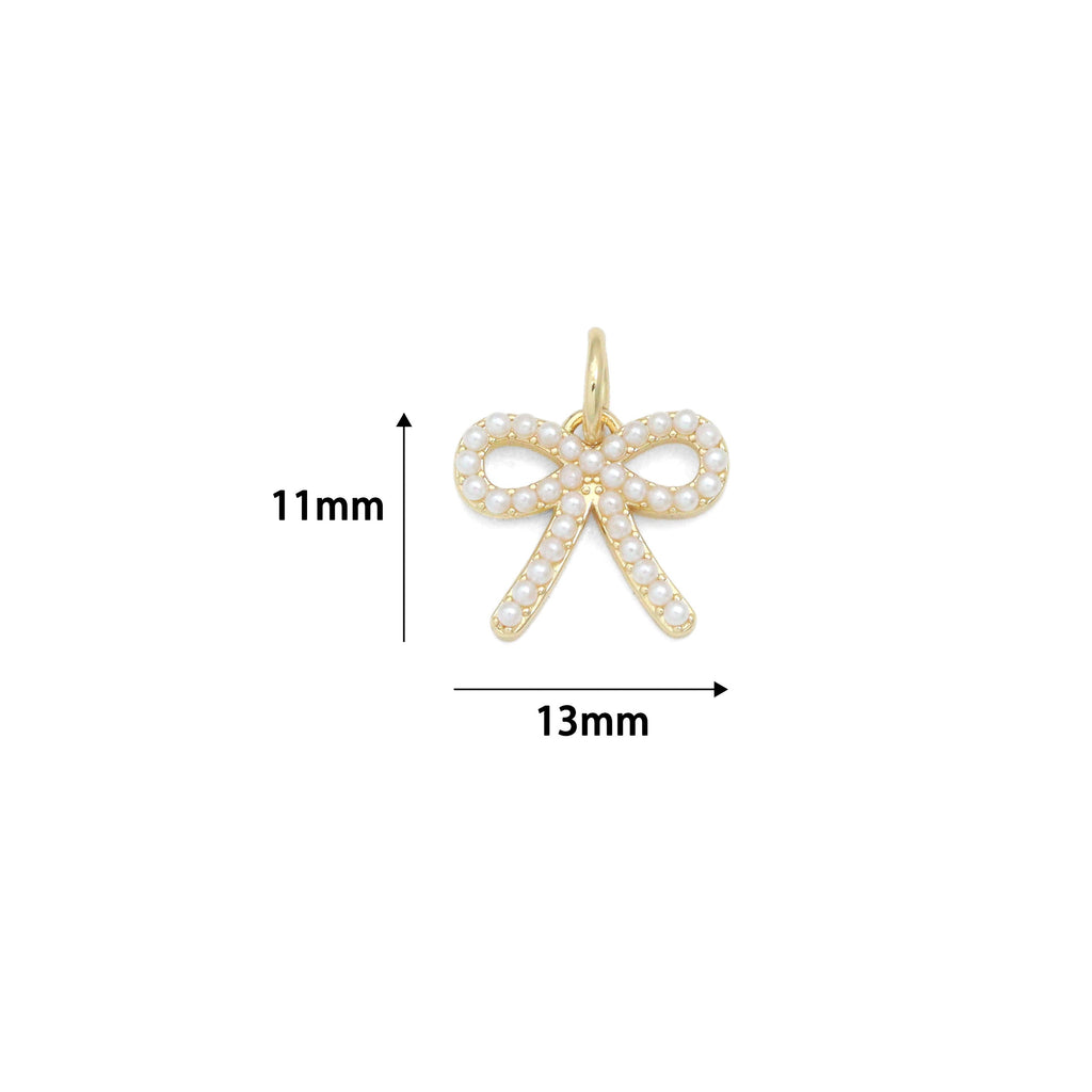 Cute Pearl Bowknot Charm Pendant, Sku#LX965