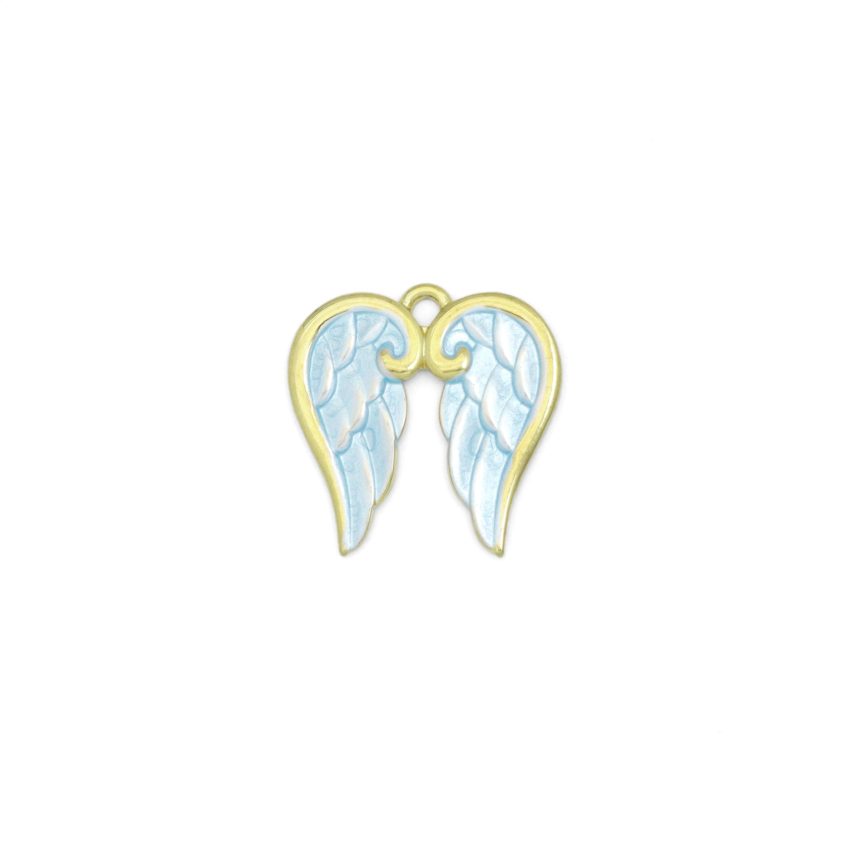 Gold Blue Angel's Wings Charm Pendant, Sku#LX976