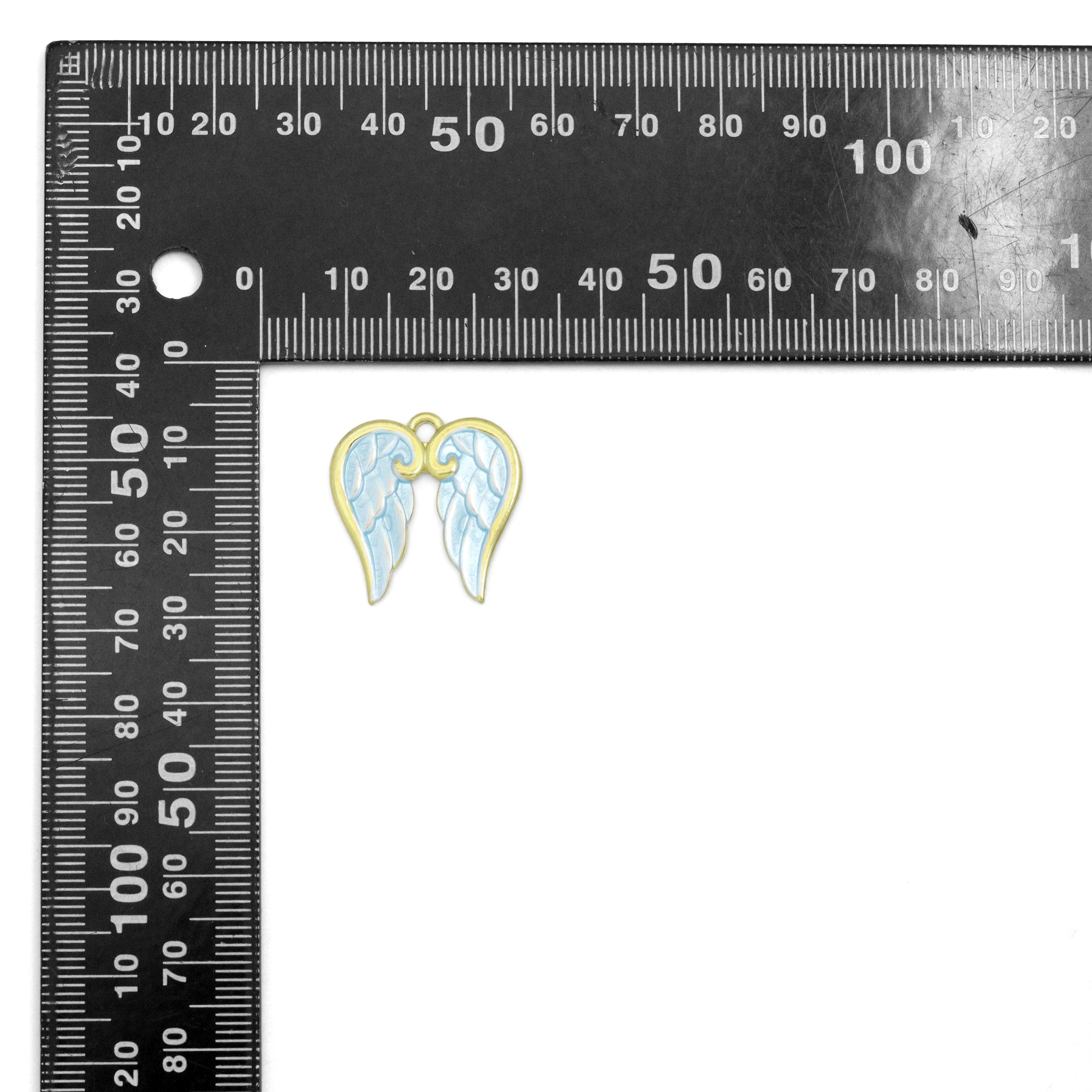 Gold Blue Angel's Wings Charm Pendant, Sku#LX976