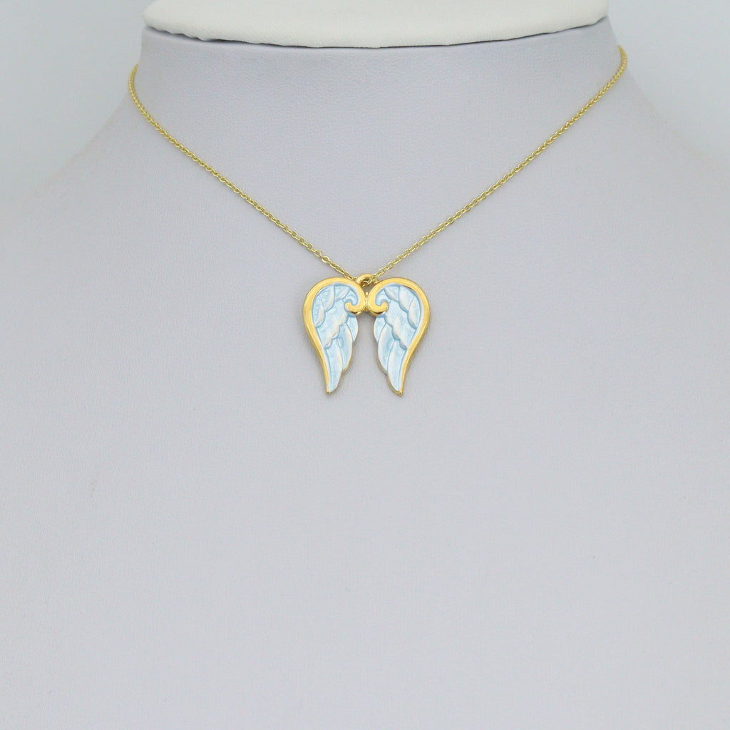Gold Blue Angel's Wings Charm Pendant, Sku#LX976
