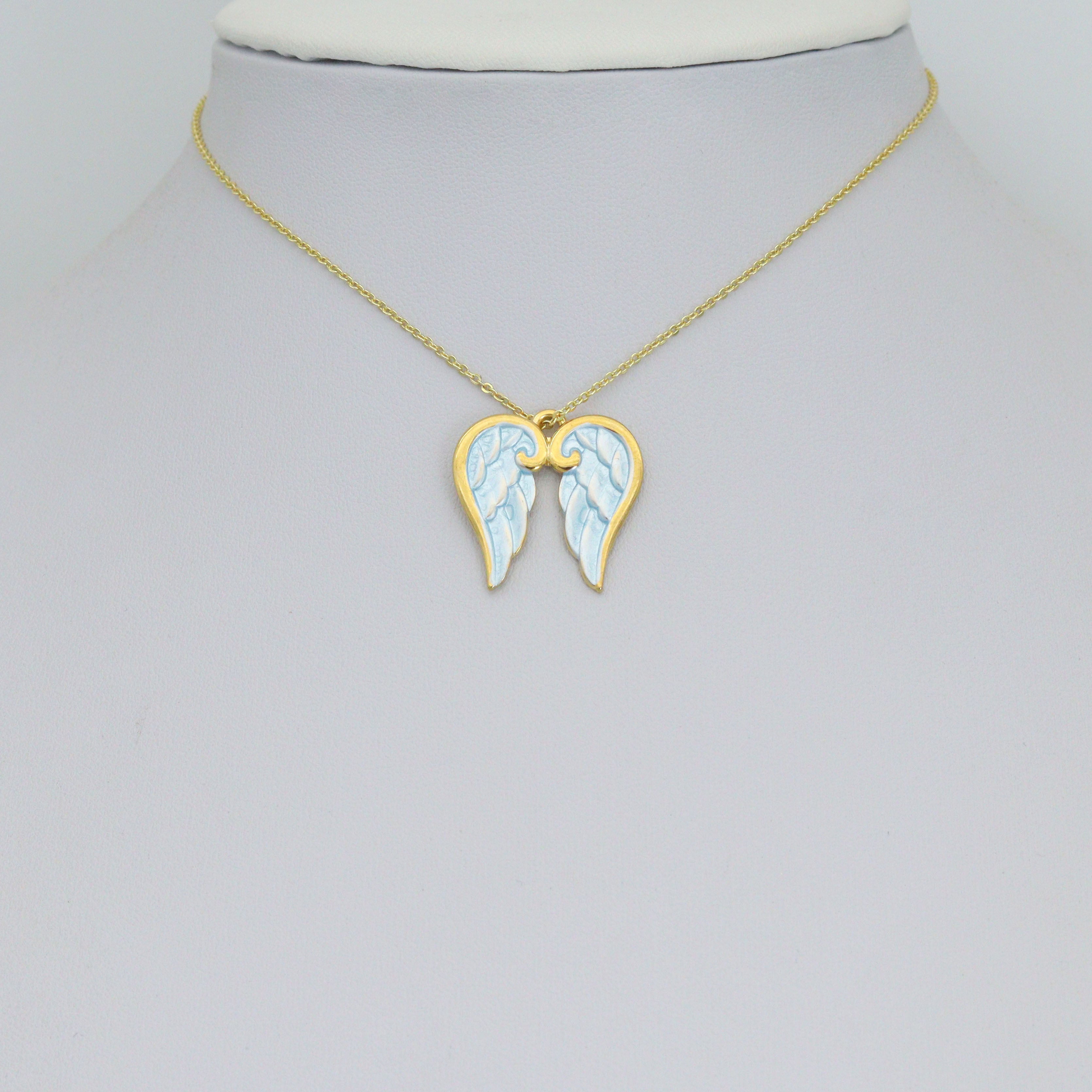 Gold Blue Angel's Wings Charm Pendant, Sku#LX976