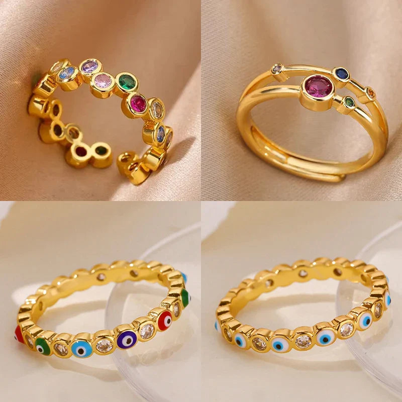 Colorful Tiny Round Rings For Women Stainless Steel Gold Color Adjustable Wedding Ring Luxury Aesthetic Jewlery Couple Gift