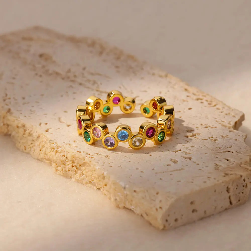 Colorful Tiny Round Rings For Women Stainless Steel Gold Color Adjustable Wedding Ring Luxury Aesthetic Jewlery Couple Gift