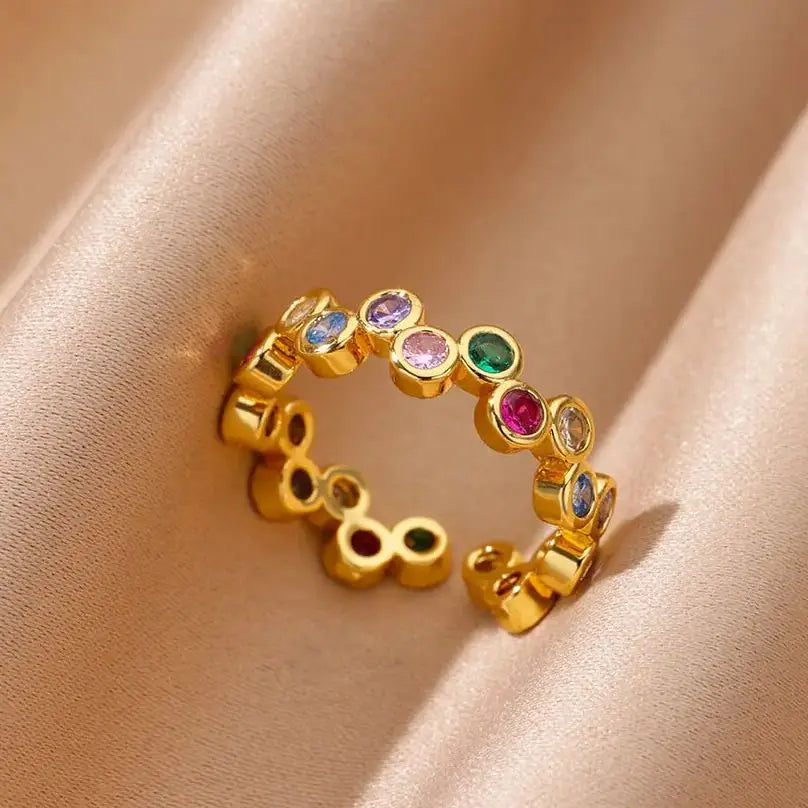 Colorful Tiny Round Rings For Women Stainless Steel Gold Color Adjustable Wedding Ring Luxury Aesthetic Jewlery Couple Gift