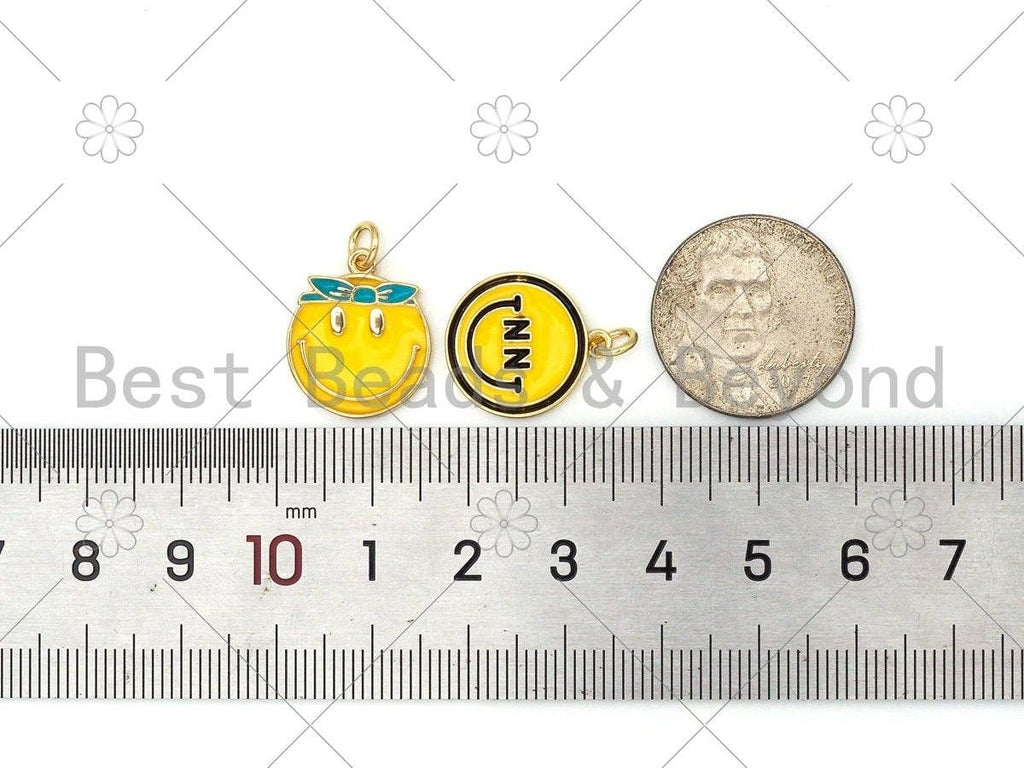 Yellow White Enamel Fun Emoji Charm Pendant, 18K Gold Filled Enamel Charm, Emojis Jewelry, Fun Jewlery,15x18mm,sku#L600