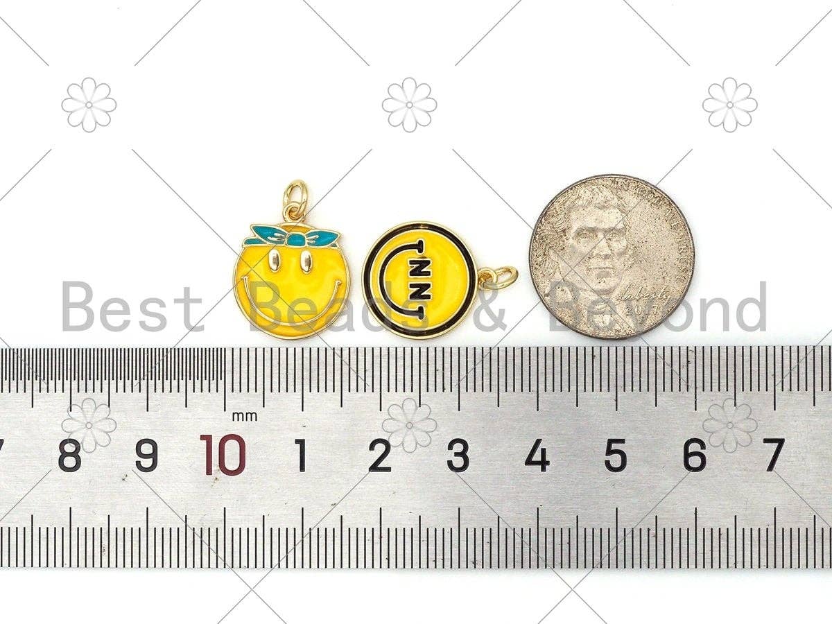 Yellow White Enamel Fun Emoji Charm Pendant, 18K Gold Filled Enamel Charm, Emojis Jewelry, Fun Jewlery,15x18mm,sku#L600